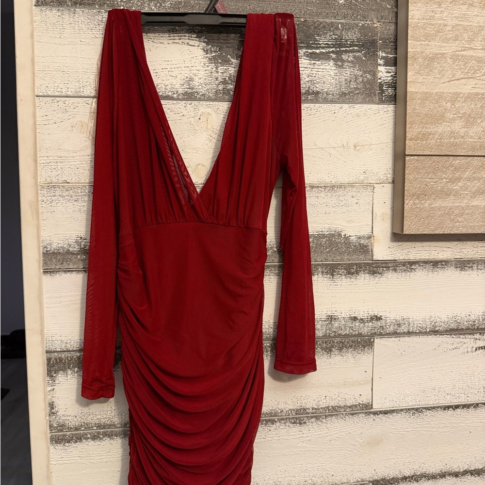 Fashion Nova Deep Red Long Sleeve Dress NWT